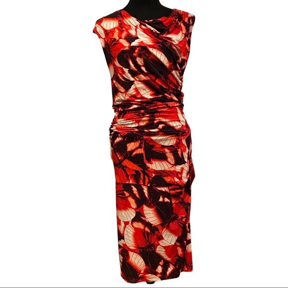 Isabel De Pedeo Dresses & Skirts - Isabel De Pedro Red & Black Floral Print Midi Dress Size 6